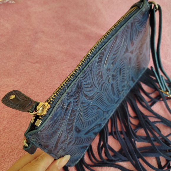 Free People Embossed Fringe Wristlet Clutch